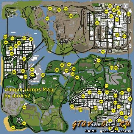 Карта уникальных прыжков в GTA San Andreas